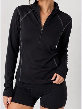 Autobahn Black Half Zip Athletic Activewear Sporty Fleece Pullover